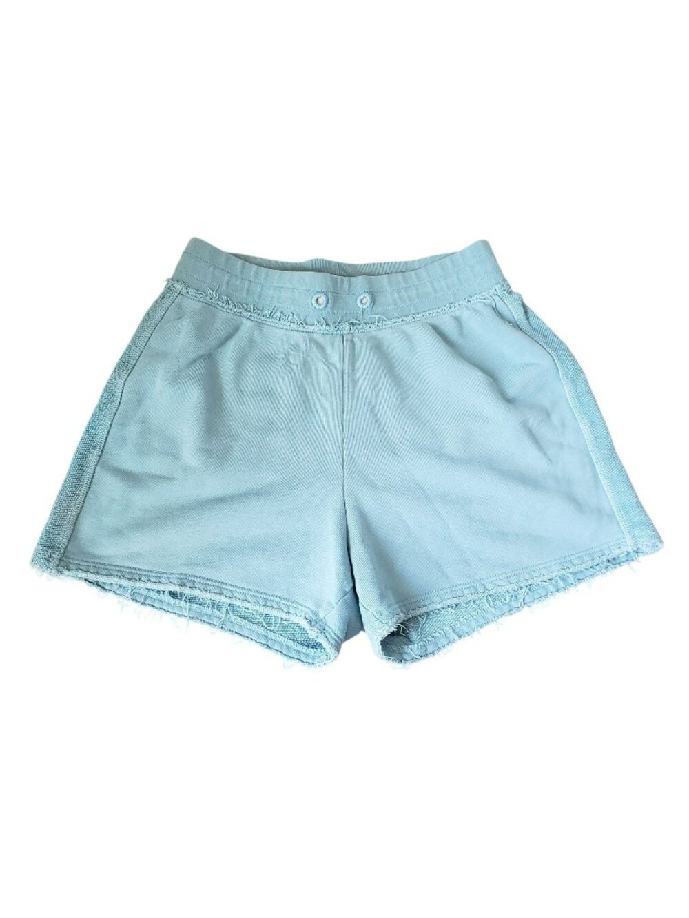 ATM Washed Blue Terry Sweat Shorts Raw Frayed Hem